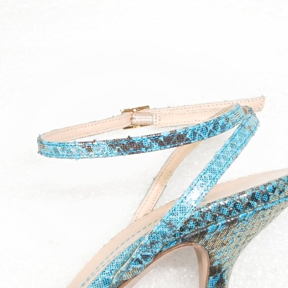 Kate Spade NY Teal Snakeskin Print Metallic Strappy Pumps Heels Size 8 VGUC - Picture 8 of 16